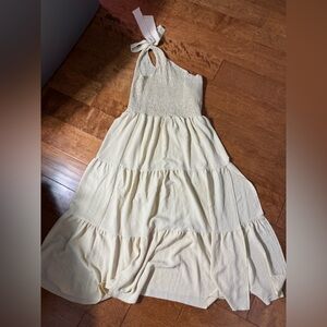 Cream Smocked Maxi Dress